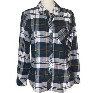 Rails Ellson Wm’s Sz Sm Blue Green Orange Soft Flannel Button Down Top Shirt